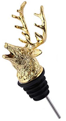 Mousyee Versatori di Vino, Versatori Bottiglie Versatore in Lega di Zinco Forte Tenacità Versatori a Forma di Testa di Cervo Lucidante Vintage Nnon Facile da Arrugginire per 18mm-20mm (Doro)