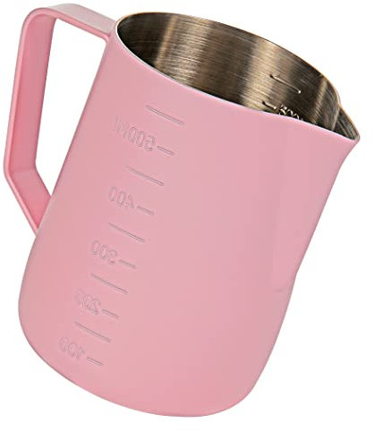 Dianoo Dampfkrug, 600 ml, Milchschaumkrug aus Edelstahl mit Messung, Kaffeetasse, Milchkunst, Rosa