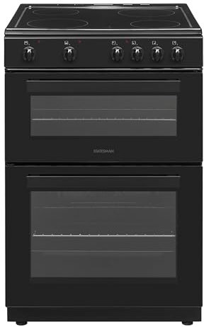 Statesman EDC60B Fan Assisted Double Oven Electric Cooker, 4 Zone Ceramic Hob, 60cm Wide, Black