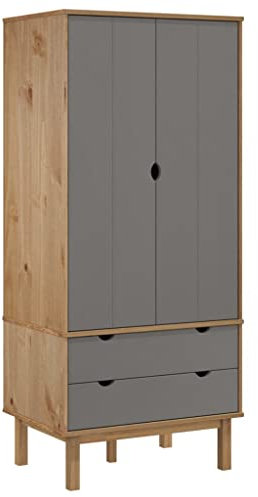 vidaXL Kleiderschrank Garderobenschrank Garderobe Schlafzimmerschrank Hochschrank Holzschrank Schrank Braun Grau 76,5x53x172cm Massivholz Kiefer