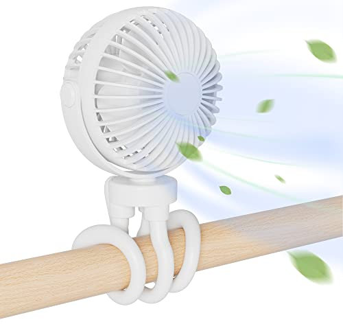 SHYOSUCCE Ventilador USB, Ventilador Cochecito con 3 Velocidades, Trípode Flexible, Oscilante 360°, Mini Ventilador Portátil para Camping, Asiento de Coche, Deporte, Cochecito (Blanco)