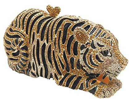 Boutique De FGG Tiger strass aftonväska party clutch clutch väska kristall bröllop bröllop formell handväska väska, mini, Miniguld, Mini