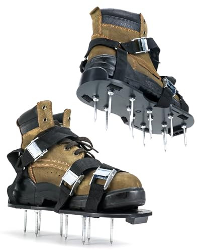 QWORK® Zapatos Aerador de Cesped, Base de plástico Resistente con Correa de Hebilla de Metal y 26 Picos de Alto Rendimiento