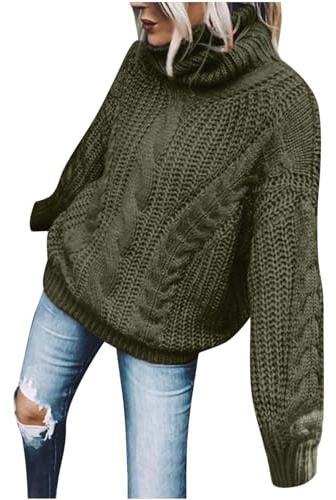 NSICBMNO Polo Neck Jumpers for Women UK Chunky Knit Jumpers Ladies Oversized Sweaters Cable Knitted Jumper Winter Long Sleeve Baggy Tops Casual Loose Knitted Pullover Sweater Plus Size