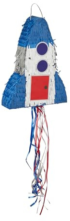 Relaxdays Piñata Cohete, para Colgar, Fiestas de Cumpleaños para Niños y Niñas, Rellenable, Espacio Exterior, Multicolor