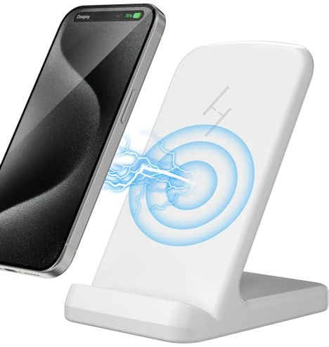 Zestiq Wireless Charger, 15W Wireless Charging Stand for iPhone 16 15 14 13 12 11 Pro Max Plus, Samsung Galaxy S25/S24/S23/S22/S21/S20/S10（White）
