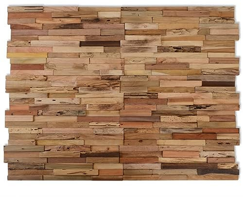 Brokky Wall Cladding Panels 10 pcs 1.03 m² Recycled Teak Wood,3D Wall Panels Brick Effect - Cladding, Stone Look, Styrofoam Facing for Living Room, Kitchen, Bathroom, Balcony, Bedroom, Back of Counter