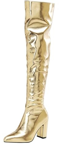 HSyc JRX Botas sobre la rodilla con tacón de bloque Botas de caña larga Botas de invierno, dorado, 38 EU