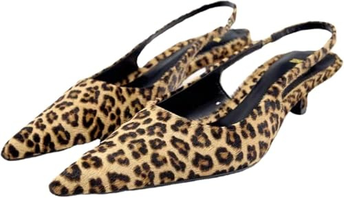 Juankrynord Scarpe leopardate da donna con tacco alto e sottile punta affilata scarpe basse sandali da ufficio con tacco alto scarpe da ballo scarpe da sera modello leopardato (Leopardo,38)