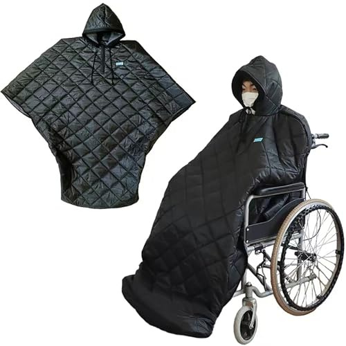 Manta cálida impermeable y a prueba de viento para silla de ruedas, saco acogedor con forro de polar para silla de ruedas con capucha, poncho para lluvia y saco de protección para el cuerpo completo