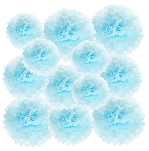PATIKIL 4/6/8 Tissue Pom Poms Flowers, 12 Pack Paper Flower Ball for Wedding Bridal Shower Birthday Bachelorette Party Backdrop Decoration, Light Blue