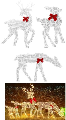 3 Piezas Reno Luminoso, Decoración Luminosa de Navidad Decoración de Jardín de Renos con Luces LED para Interior y Exterior Arbol Césped Jardín