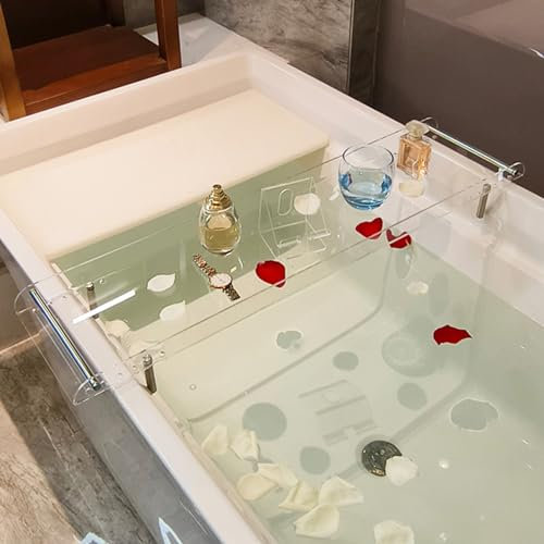 Divisor de bandeja extensible en el baño, bandeja de acrílico ajustable para tina, estante para bañera, estante para bañera, organizador de baño, bandeja de perfume transparente para encimera