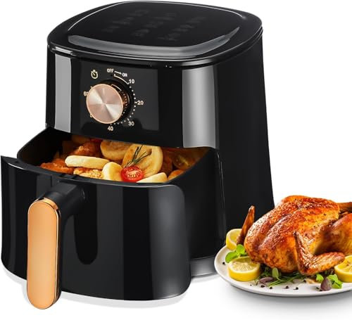 Oyajia Air Fryer 4L, with Manual rotation button, Dishwasher-Safe, Healthy Oil Free & Low Fat Cooking, Black.