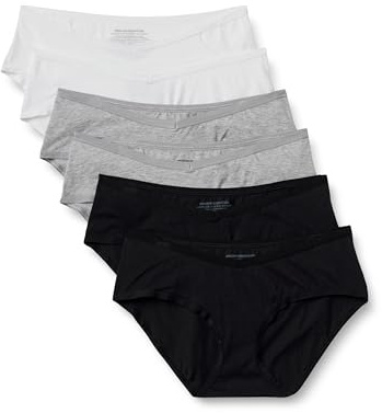 Amazon Essentials Women's Cotton Jersey Maternity Under the Bump Brief, Pack of 6, Black/Grey Heather/White, Small