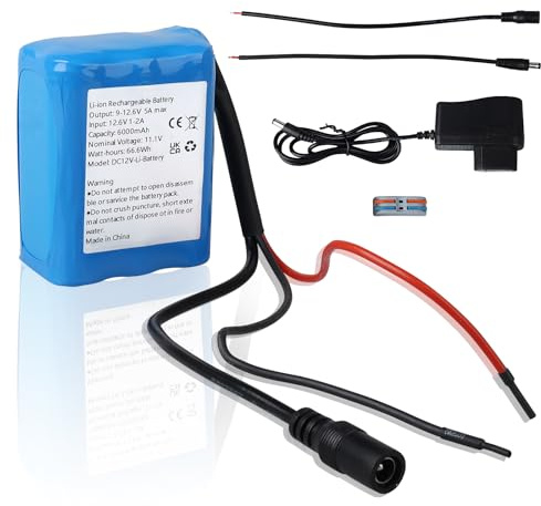Batterie Rechargeable Lithium-ION DC 12V 6000mAh WoskjXas pour la Plupart des appareils 12 V, caméras sans Fil, caméscopes, lecteurs MP3, Bandes Lumineuses LED, routeurs, DVD Portables