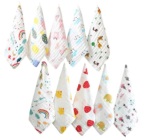 RORPOIR 10 Piezas toallita de baberos guarderia baberos fular paños de muselina para bebés absorbentes para toalla infantil pañuelo de algodón algodón