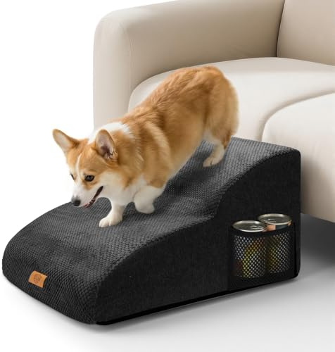 MASTERTOP Escaliers pour Chiens à 2 Marches Étendus en Mousse, Échelle Large Antidérapant pour Animaux de Compagnie Âgé/Blessé pour Monter Canapé/Lit, avec Housse Amovible et Lavable (Noir)