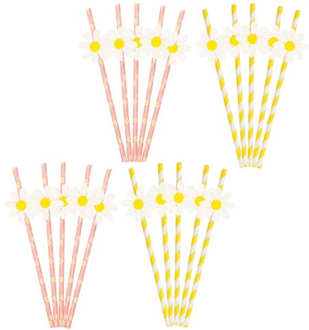CONGGUAN 20 PCS Daisy Paper Straw Disposable Daisy Flower Decorative Party Dringking Straw co Friendly Disposable Drinking Straws for Parties Weddings Baby Showers Vibrant Floral Design