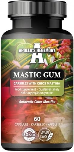Mastic Gum 500 mg pro Kapsel - 60 Vegane Kapseln - Unterstützt die Verdauungsgesundheit - 60 Tage Vorrat - Nahrungsergänzungsmittel aus Mastixbaumharz - von Apollo's Hegemony
