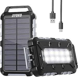 Cargador Solar para Moviles 26800mAh, Solar Power Bank PD15W 3.0A Carga Rápida Batería Externa Portátil con 2 USB-A Salida y 1 USB-C Entrada con Linterna LED para Teléfono Tabletas Cámping