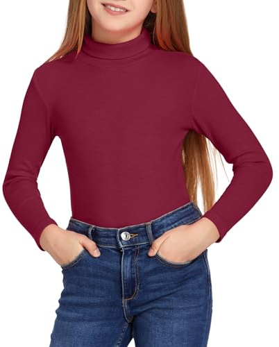 Arshiner Haut à col roulé et Manches Longues pour Filles, Chemise de Base Extensible côtelée pour Enfants, sous-vêtement Thermique Automne-Hiver, Hauts Doux et légers pour Filles, 13–14 Ans