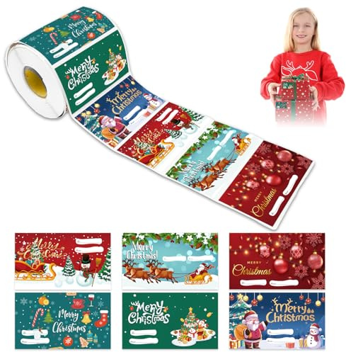 500 pièces d’étiquettes cadeau de Noël – Autocollants de fêtes autoadhésifs pour cadeaux, papier cadeau et décorations (75 mm x 40 mm)