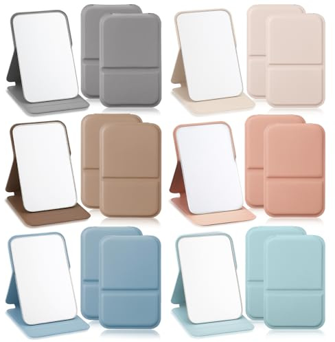Fiwochic 12 Pcs Compact Portable Mirror Bulk Handheld Folding Pocket Makeup Mirror 4.2'' Travel Ultrathin Mirrors for Camping Home Office Sleepover Party Women Mom Party Gift (Rectangle,Morandi)