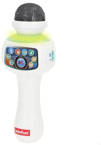 winfun Microphone karaoké pour Enfant, Connexion sans Fil, lumières, 10 mélodies, 3 rythmes Beatbox, 4 Effets vocaux, applaudissements, contrôle du Volume, Jouets pour Enfants à partir de 24 Mois