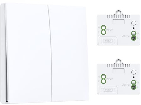 Kit Interruptor Inteligente Inalámbrico 2 Paneles + 2 Relés CE-Autonomía, Instalación en 5 Min Sin Cables/Obras, Compatible con Casas Antiguas, Nuevas y Domótica Básica, Seguridad Certificada（1v2)