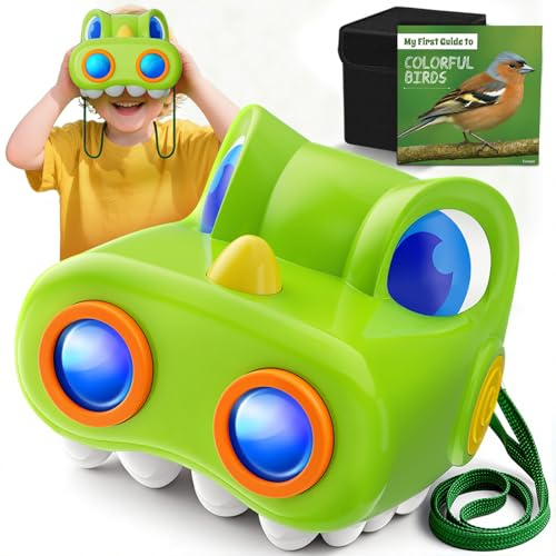 Dinosaurios Prismaticos Niños con Guía de Aves, Dinosaurios Regalo Niño 3 4 5 6-9 Años, Binoculares Juguetes Niños 3-12 Años Juegos Educativos Jardín Exterior Niño 3-10 Años Regalos Cumpleaños Navidad