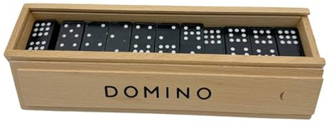 RCGOFOLLOW Pedagogiskt och roligt dominospel i trälåda för barn och familjer, fritid och semester, dubbel nio-dominoset, domino med trälåda för klassiska brädspel