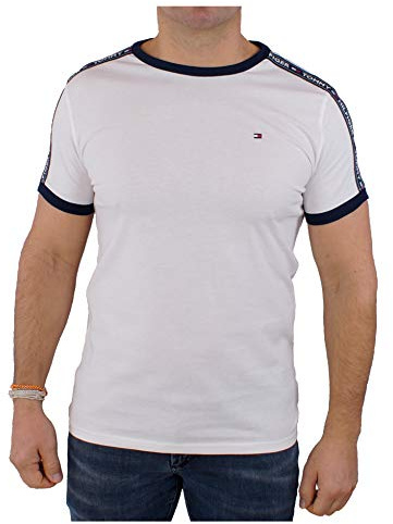 Tommy Hilfiger Camiseta de Manga Corta para Hombre Cuello Redondo, Blanco (White), M
