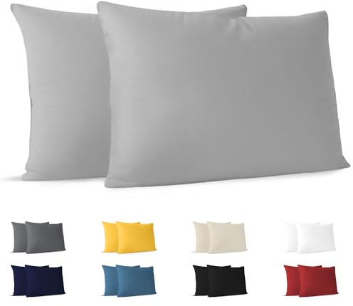 Dreamzie Set mit 2X Kissenbezüge Baumwolle 100% Jersey Baumwolle - Kissenhülle 2er Pack - Bettwäsche Doppelbett Kissenbezug - Kissen Schoner - Resistent und Hypoallergen (40 x 60 cm, Grau)