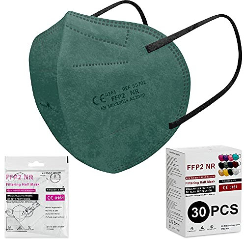 Milarosa Mascarillas FFP2 Homologadas Españolas. Mascarilla FFP2 Colores. Caja 30 Unidades. Desechable Proteccion Personal 5 Capas. Mascara Filtro 95%. Color Verde