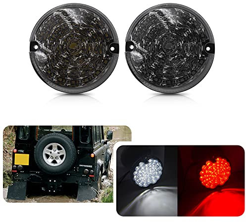 njssjd Defender Upgrade LED Nebelscheinwerfer - 2 Stück 95mm Runde Rauchglas Led Weiß Rückfahrlicht Rot Nebelschlussleuchte für Land Rover Defender 2001-2016 Defender Cabrio 1990-2016