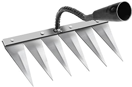 LOVIVER Traditionelles Unkrautabzieher-Werkzeug, Blumenbeete, Gemüsepflügen, Pflanzen, Farmprozess, Gartenhacke für die Landwirtschaft, 6 Zahnstahl