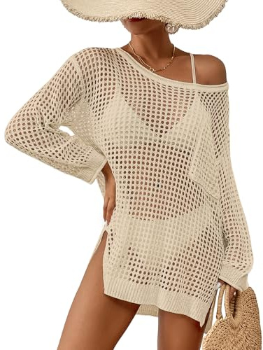 Bsubseach Dam Casual Bikini Baddräkt Strandöverdrag Tunika Klänning En Storlek, L-aprikos, one size
