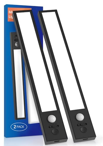 Luci LED Sensore di Movimento, Luce Notturna Sottopensile Cucina, Lampada Led Ricaricabile Batteria da 2500mAh, Alimentata a USB, per Corridoio, Guardaroba, Armadio, Confezione da 2, Colore Nero