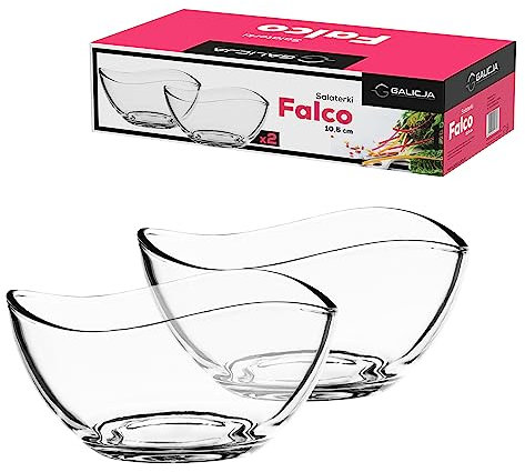 GALICJA Dessertschalen Glas FALCO – Salatschüsselglas – Salatschüssel-Set – Salatschalen Glas – Glasschale Rund – Salatschalen-Set – Salatschüssel Klein – 2er-Set 2x10,5cm