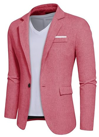 WAIDFU Giacche casual da uomo con un bottone slim fit smart blazer cappotto leggero giacca da lavoro, rosa, L
