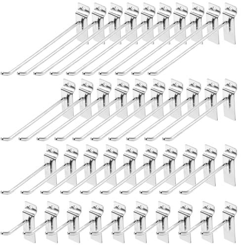 Yauhar Assortiment de 40 crochets argentés de 6,1/10,2/15,2/20,3 cm pour panneau à lattes robustes, crochets de suspension pour plaque perforée, garage, magasin, vente au détail