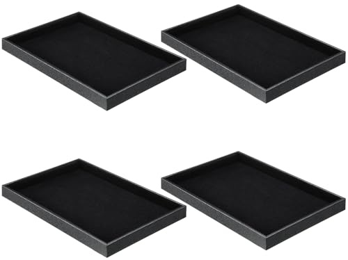 Quelay 4 Pcs Stackable Jewelry Tray Jewelry Organizer Tray Showcase Display Empty Plate Bracelet Ring Earring Organizer (Black)