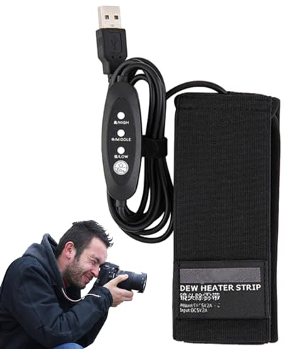 Calentador de rocío de lente USB, tira de calefacción USB para lente con 3 ajustes de calor, calentador de lente removedor de rocío, calentador de lente de eliminación de rocío para visores y cámaras