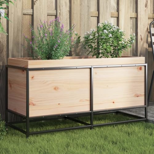 prissent Jardinière de jardin, jardinière, en bois, extérieur, meubles, jardinière, grande jardinière, rectangulaire, jardinière, balcon, marron, 100 x 40 x 50 cm, bois massif de pin, acier