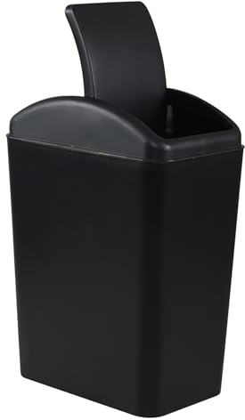 Xeabia Cubo de basura de plástico con tapa oscilante de 4.5 galones, cubo de basura con tapa abatible, color negro