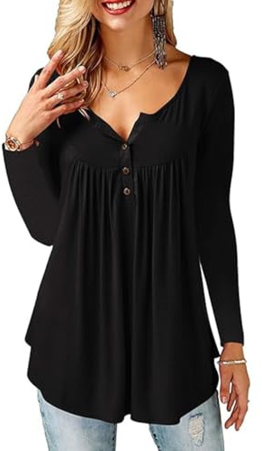 SHEKINI Camicia da Donna T-Shirt con Scollo a V e Bottoni Camicetta a Tunica Maniche Lunghe Top Elegante e Casual Top Camicie