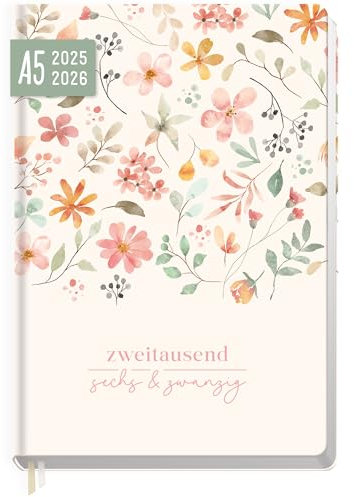 Häfft-Timer 2025/2026 A5 (Aug 25 - Sep 26) Hardcover Schülerkalender Wild Blossoms Schulplaner, Schülerplaner, Studienplaner, Semesterplaner - nachhaltig & klimafreundlich