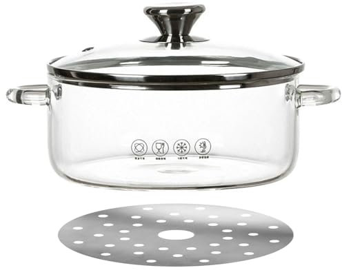 TAMUME Pentola in vetro da 2,5 l con coperchio, adatta a induzione, resistente al calore, pentola per zuppe e stufati per cucine moderne