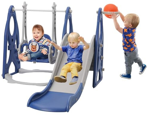 Arkyomi tobogán interior a partir de 1, 2, 3, 4, 5 años, tobogán con columpio interior exterior, tobogán para bebés, habitación infantil, tobogán para jardín step2 para niños pequeños (Azul brillante)